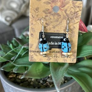 Blue glass Ladybug earrings